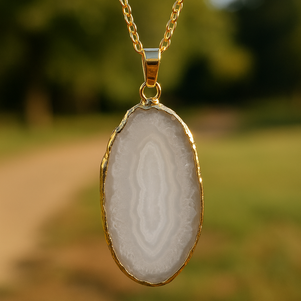 🤍 White Agate – Clarity Aura Pendant (Dyed Agate, Gold Plated)