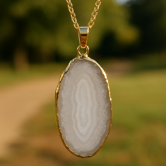 🤍 White Agate – Clarity Aura Pendant (Dyed Agate, Gold Plated)