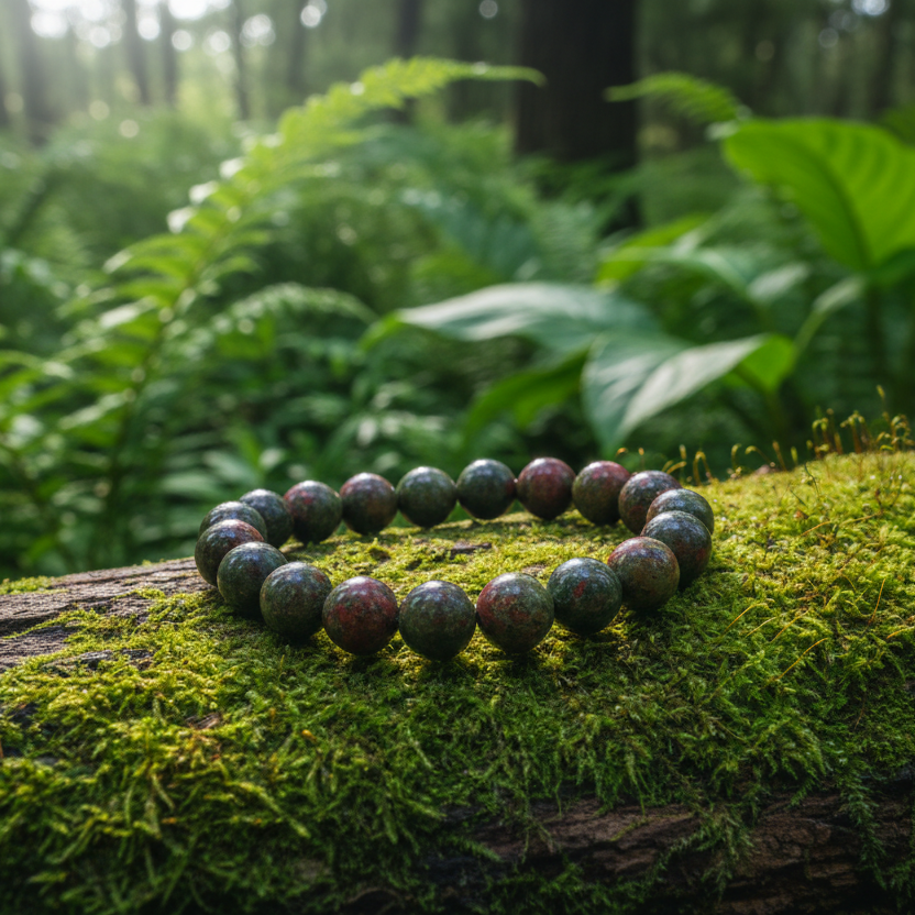 African Bloodstone Bracelet – Single, Forest Setting