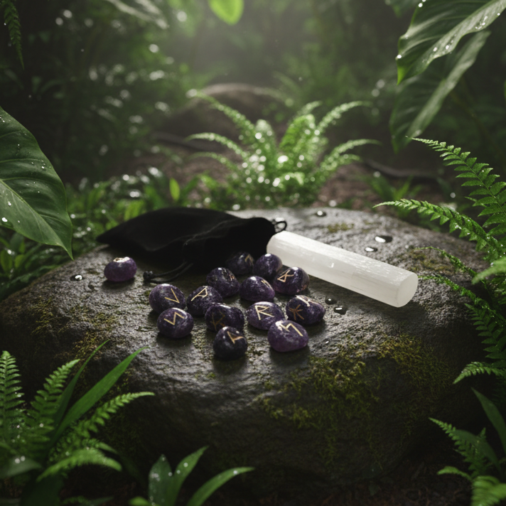 Amethyst rune kit in rainforest setting