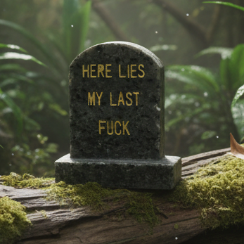 Black granite headstone in natural setting