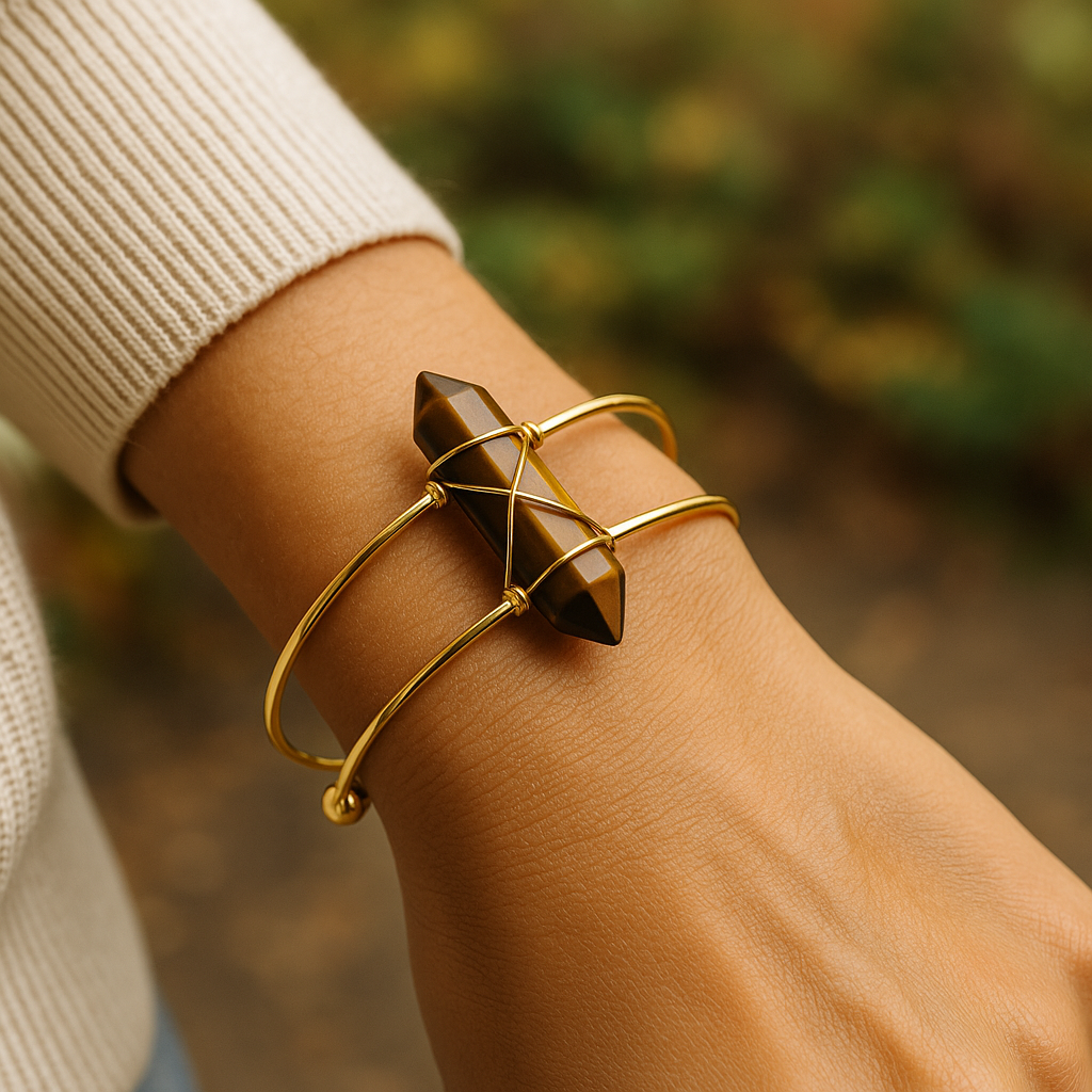 🐅 Tiger’s Eye – Confidence Ignited Gold Tower Cuff Bracelet