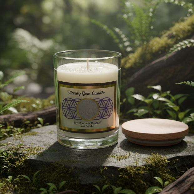 Clarity Clear Quartz Candle in Natural Outdoor Setting