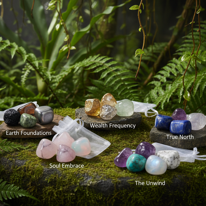 Crystal Intention Set Bundle - Five Sets on Moss Rock