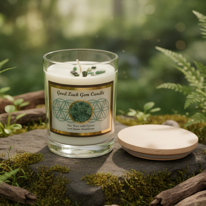 Good Luck Green Aventurine Candle in Natural Outdoor Setting
