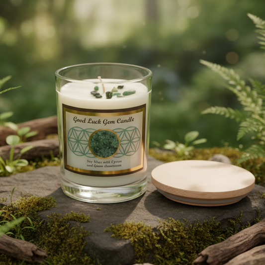 Good Luck Green Aventurine Candle in Natural Outdoor Setting