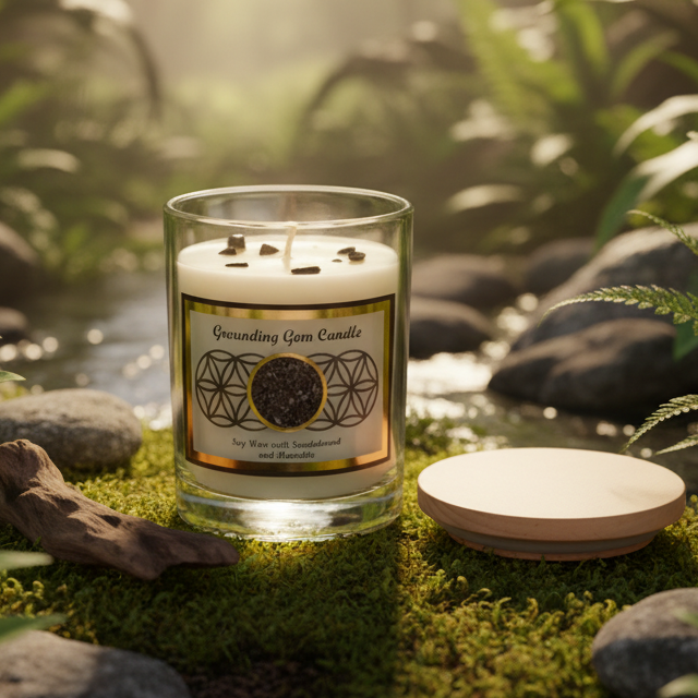 Grounding Hematite Candle in Natural Outdoor Setting