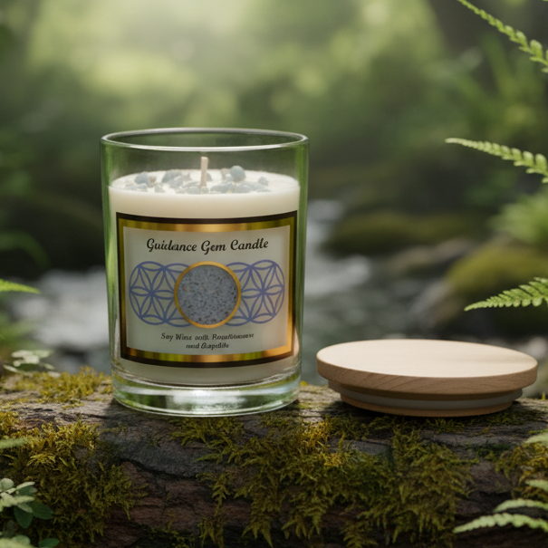 Guidance Angelite Candle in Natural Outdoor Setting