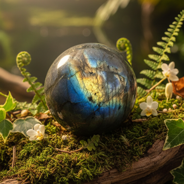 Labradorite Sphere 306g with Stand