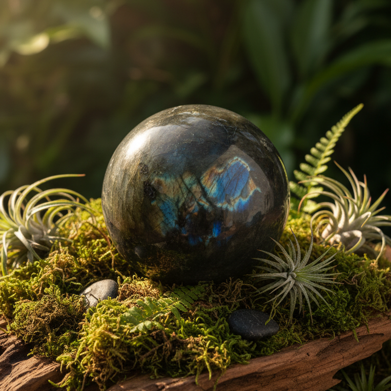 Labradorite Sphere 403g with Stand