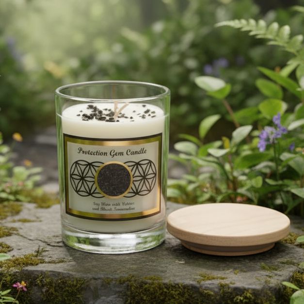 Protection Tourmaline Candle in Natural Outdoor Setting