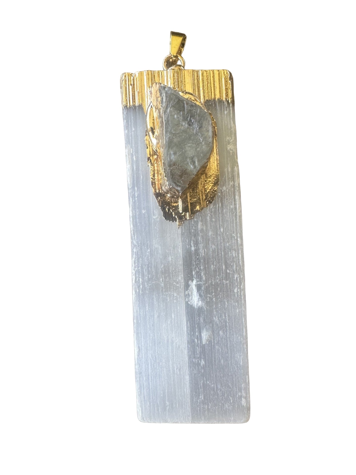 💚 Gypsum + Fluorite – Clarity & Alignment Strip Pendant